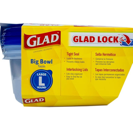 Glad GladWare Big Bowl Food Storage Containers, Large Round Bowl Holds 48 Ounces of Food Food Storage Containers for Everyday Use to Preserve Freshness, 3 Count