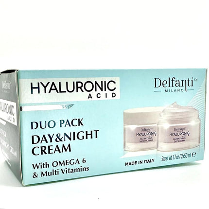 Delfanti Milano - Duo Acide Hyaluronique | Crème de Jour & de Nuit Anti-Âge [2 x 50mL] | Aux Oméga 6 & Multi-Vitamines | Fabriqué en Italie
