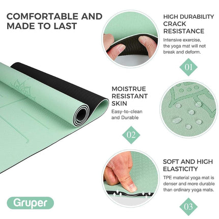Tapis de yoga antidérapant en TPE avec lignes d'alignement, grandes tailles 183 cm L x 81 cm l x 0,8 cm É ou 0,6 cm É, tapis d'exercice et de fitness résistant aux déchirures pour le yoga, le pilates et les exercices au sol (vert et noir, épaisseur 8 mm)