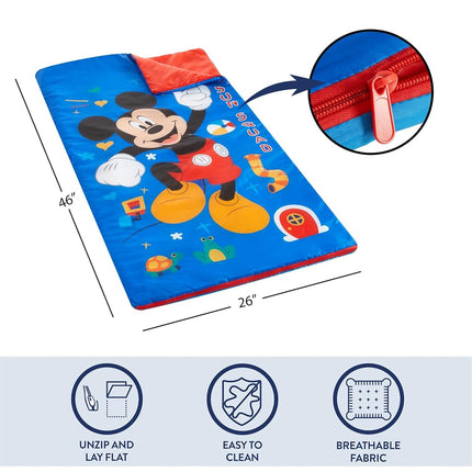 Idea Nuova Mickey Mouse 2 Piece Slumber Set with Sling Bag and Sleeping Bag, 54"x30"
