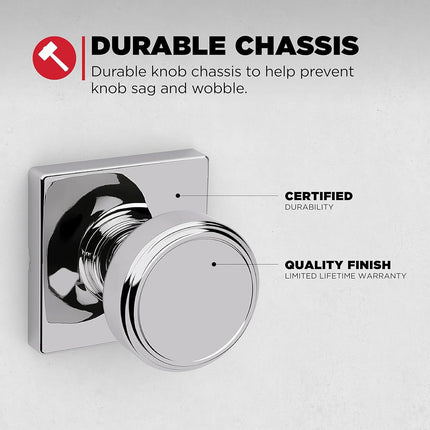 Kwikset Maven Interior Passage Door Knob, Square Handle for Closet and Hallway Doors, Non-Locking Doorknob in Polished Chrome, with Microban Protection