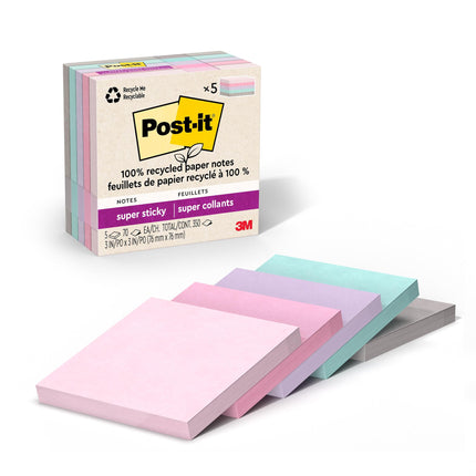 Post-it 100% Recycled Paper Super Sticky Notes, 2X