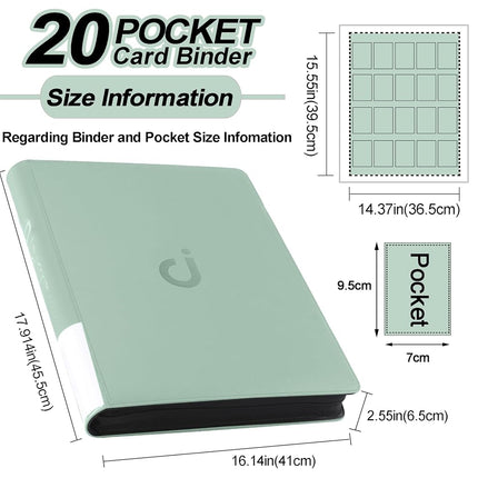 Premium 2000 Pocket Card Binder - 20 Pocket Trading Card Binder with Sleeves Fits 2000 Cards, Ringless Card Album for TCG - Model A，Asakusa Green