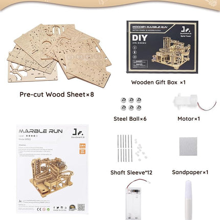 SainSmart Jr. 3D Wooden Puzzles for Adults, 225 PCS Marble Run Wood to Build, Electric Driven Mechanical Model Building Kit, DIY Gift for Aged 14+, Roller Coaster