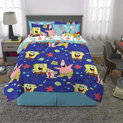Spongebob Squarepants Kids Bedding Super Soft & Cozy Reversible Microfiber Comforter and Sheet Set with Sham, 7 Piece Queen Size, (Officially Licensed Product) by Franco