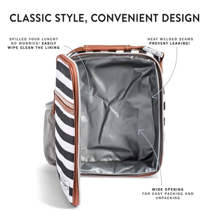 Foundry by Fit + Fresh, Thayer Insulated Lunch Bag with 2 Food Containers, Reusable Lunch Box, Mini Cooler Bag, Perfect for Work, College, Picnics, Black Stripe