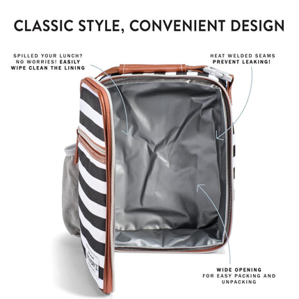 Foundry by Fit + Fresh, Thayer Insulated Lunch Bag with 2 Food Containers, Reusable Lunch Box, Mini Cooler Bag, Perfect for Work, College, Picnics, Black Stripe