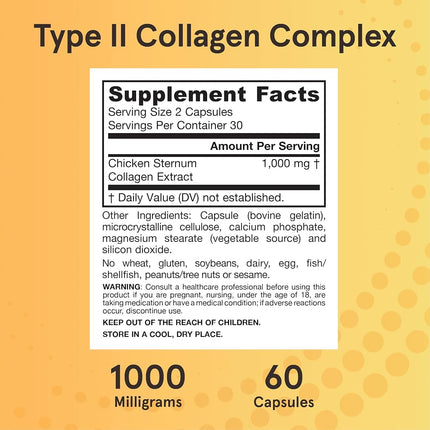 Jarrow Formulas Type 2 Collagen, Supports Skin and Joints, 500 mg, 60 Caps