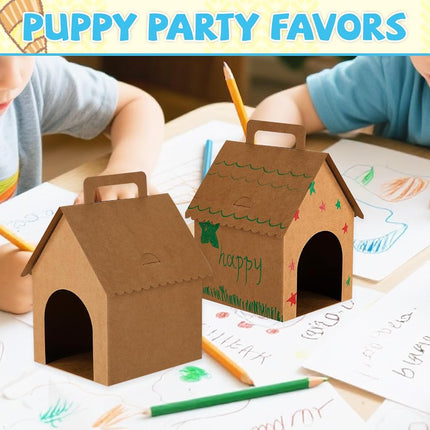 24pcs Large Dog Party Favors Boxes, DIY Adopt a Puppy Party Themed Boxes Foldable Dog Pet Gift Stuff for Birthday Decorations (Light Brown, Kraft Paper)