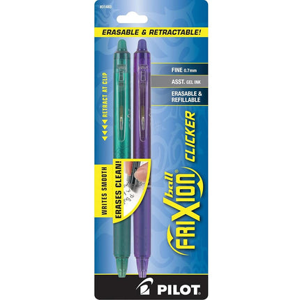 Pilot FriXion Clicker Retractable Erasable Fine Point Gel Pen, Assorted Color Inks (Pack of 2)