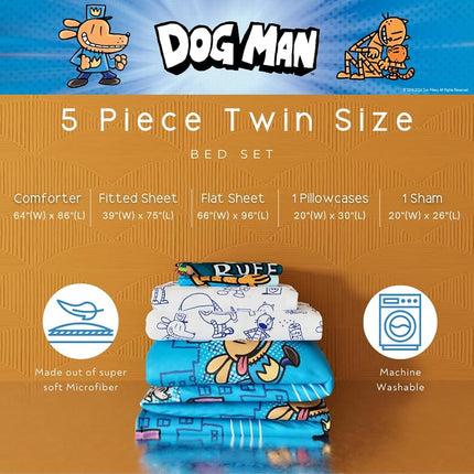 Franco Comforter and Sheet Set with Sham, Microfiber, Dog Man, 5 Piece Twin Size