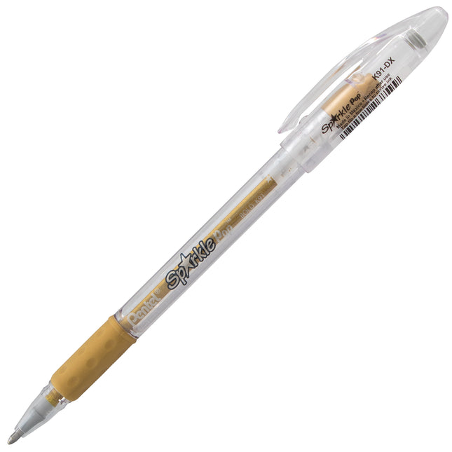 Stylo gel métallique Pentel Sparkle Pop, (1,0 mm) trait gras, or, boîte de 12 stylos (K91-DX)