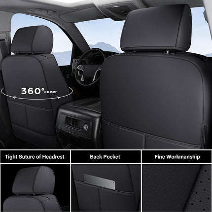 Coverado Chevy Silverado Car Seat Covers, Waterproof Car Seat Protectors Fit for 2014-2018 Chevy Silverado GMC Sierra 1500 and 2015-2019 2500HD 3500HD Crew Cab(Full Set, Black)