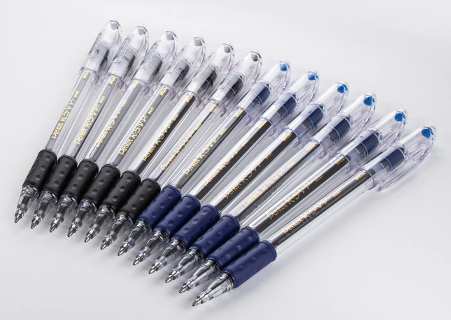 Stylos Pentel RSVP à pointe moyenne - bille - 1,0 mm - Lot de 12 stylos, 6 bleus et 6 noirs