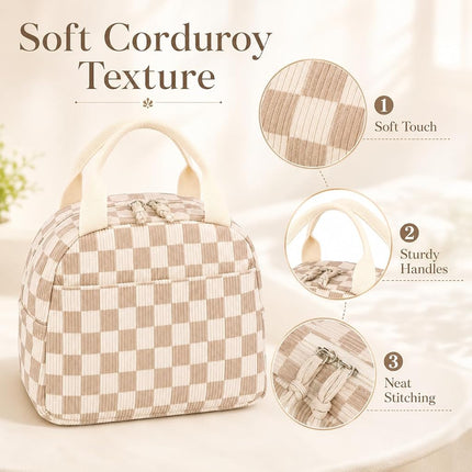 Bluboon Lunch Bag for Women Men Cute Corduroy Lunch Tote Bags Reusable Insulated Lunch Box Large Capacity Reusable Insulated Cooler for Work Picnic or Travel
