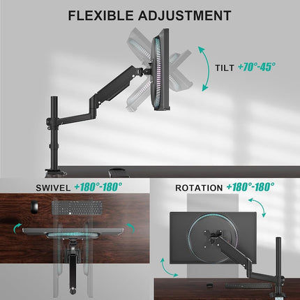 WALI Support de bureau unique pour écran LCD entièrement réglable avec ressort à gaz pour un écran jusqu'à 32", capacité de 8 kg (GSDM001), Noir