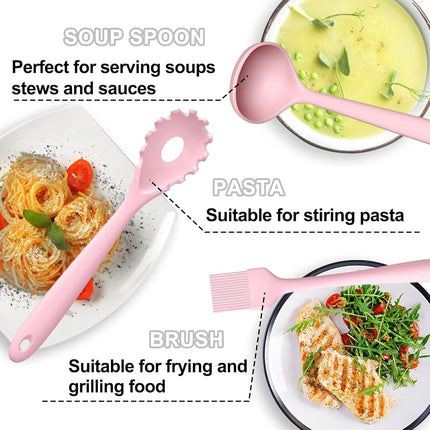 Umite Chef Kitchen Utensils Set, 22Pcs Silicone Cooking Utensils Set, Heat Resistance Silicone Ktchen Spatulas Set with Holder, Cooking Gadgets Tools Set for Nonstick Cookware, Dishwasher Safe(Pink)