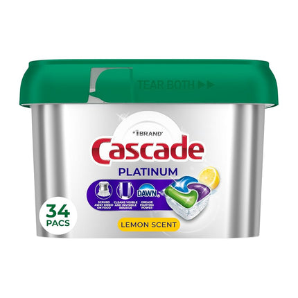 Cascade Platinum Dishwasher Pods, Dishwasher Detergent, Dish Detergent Soap, Lemon, 34 Count