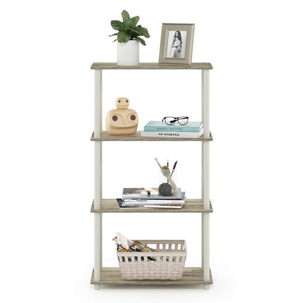 Furinno TURN-N-TUBE Storage Shelves, 4-Tier Toolless Book Shelf, Corner Shelf, Toolless Open Shelves, for Organization and Storage, Living Room, Garage, Home Office, Sonoma Oak
