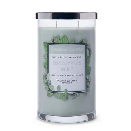 Colonial Candle Eucalyptus Mint Scented Jar Candle, Classic Cylinders Collection, 2 Wick, Green, 19 oz - Up to 120 Hours Burn