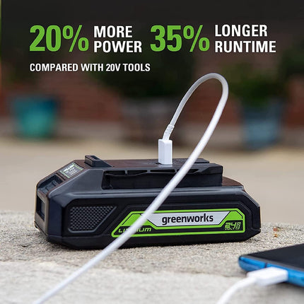 Greenworks 24V Brushless 310 in./lbs Drill/Driver + 2650 in./lbs Impact Driver Combo Kit, (2) USB (Power Bank) Batteries and Dual Port Charger Included LED Light, 2pcs Driving Bits with Tool Bag