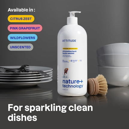ATTITUDE Dish Detergent, Plant-Based, Hypoallergenic, Eco-Friendly