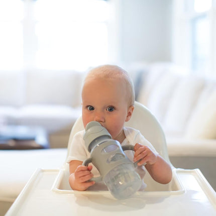 Dr. Brown’s Milestones Wide-Neck Sippy Straw Bottle with 100% Silicone Handles, 9oz/270mL, Gray, 1 Pack, 6m+