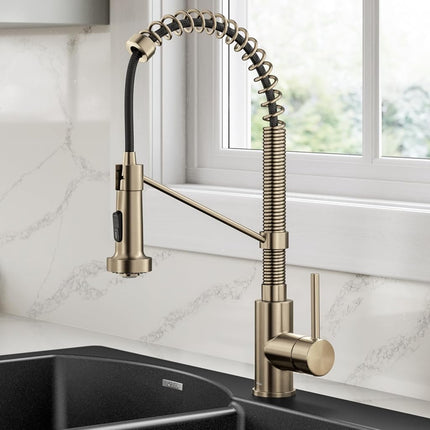 Kraus KPF-1610SFACB Bolden 18-Inch Single Handle Commercial Style Pull-Down Kitchen Faucet with Dual Function Sprayer, Spot Free Antique Champagne Bronze