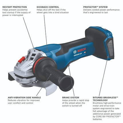 BOSCH GWS18V-13PN PROFACTOR 18V Spitfire 5 6 in. Angle Grinder with Paddle Switch (Bare Tool)