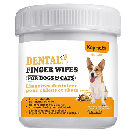 Kopmath Teeth Cleaning Finger Wipes, Dog Dental Wipes, Reduce Plaque & Tartar, Freshen Breath, Safe & Natural Pet Dental Wipes for Dogs Teeth,50 Ct