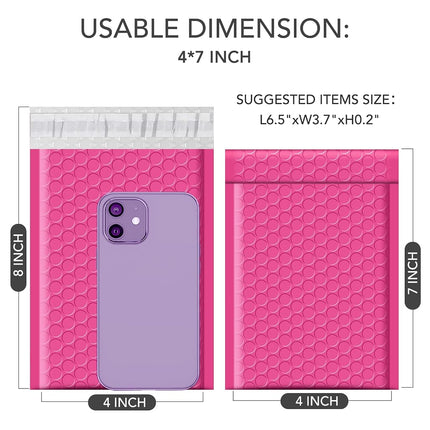 GSSUSA Pink Bubble Mailers 4X8'' Padded Poly Mailer 100 Pack, Self Seal Packaging for Small Business, Shipping Envelopes, Bags, Mailing Supplies 4x8 100PC