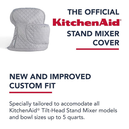 KITCHENAID Fitted Tilt-Head Stand Mixer Cover with Storage Pocket, Quilted 100% Cotton,14.4"x18"x10", Grey