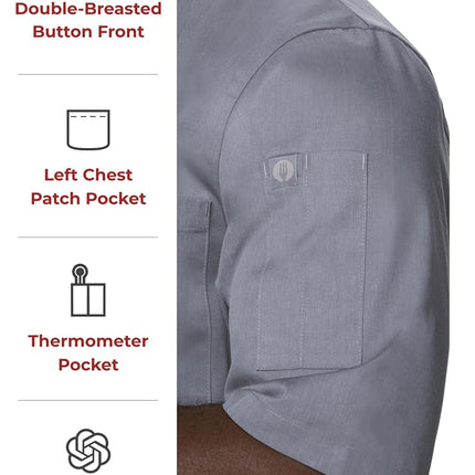 Chef Works Men's Montreal Cool Vent Chef Coat, Grey, XS