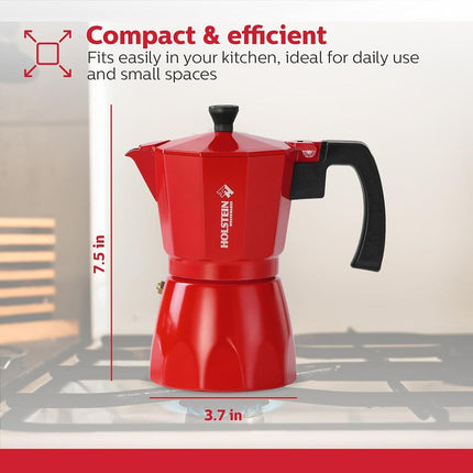 Holstein Housewares 3-Cup Aluminum Espresso Maker - Silver 6 Cup Red