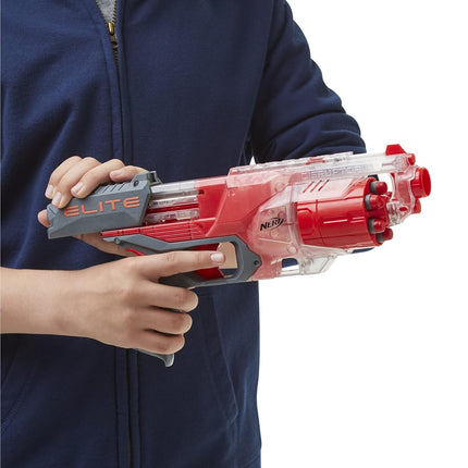 NERF Elite Disrupter Blaster, 6-Dart Rotating Drum, Slam Fire, Translucent Red, for Kids (Amazon Exclusive)