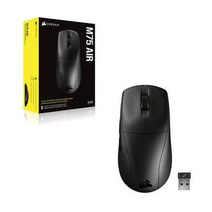 Ratón inalámbrico ultraligero para juegos Corsair M75 AIR – 2,4 GHz y Bluetooth – 26 000 PPP – Hasta 100 horas de batería – Compatible con iCUE – Negro