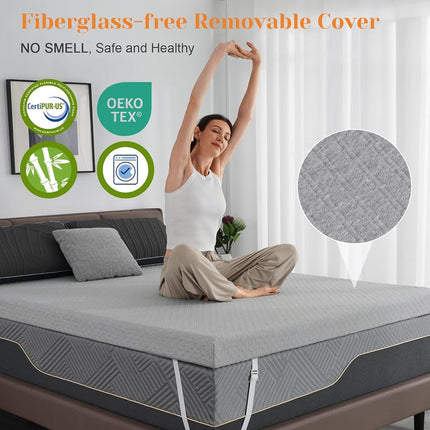 Ultra Firm Mattress Topper Queen Size, 3 Inch Extra Firm Mattress Pad for Pain Relief, High Density Support Bed Topper with Removable & Washable Cover, CertiPUR-US, No Smell