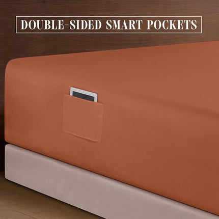 Elegant Comfort 4-Piece Bed Sheet Set - Luxury Bedding 1500 Premium Hotel Quality Microfiber, All Around Elastic 18-24 Inches Deep Fitted Sheet- Extra Deep Pocket Sheets, King, Coral