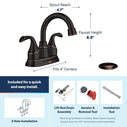 Moen 84115BRB Idora 4 in. Centerset 2-Handle Bathroom Faucet in Mediterranean Bronze