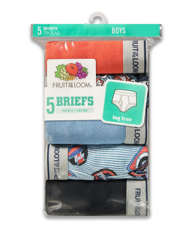 FRUIT OF THE LOOM Lot de 5 slips fantaisie unis/imprimés pour garçons, M, motifs/unis assortis