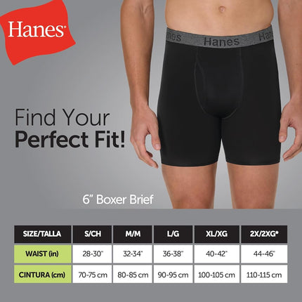 Hanes Men's Stay Dry Pouch, Performance Stretch Boxer Brief with Leak Protection, 3-Pack, Black, XXL