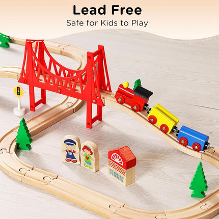 SainSmart Jr. Wooden Train Set 37pc, Compatible Brio Thomas, Kids 3+