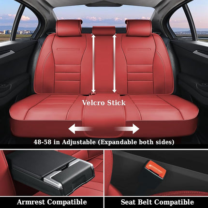 Coverado Car Seat Covers Full Set, Nappa Leather Seat Covers for Cars, Car Seat Protector Car Seat Cushion, Front and Back Seat Protectors Cushions Universal Fit for Most Cars Vehicles(Red)
