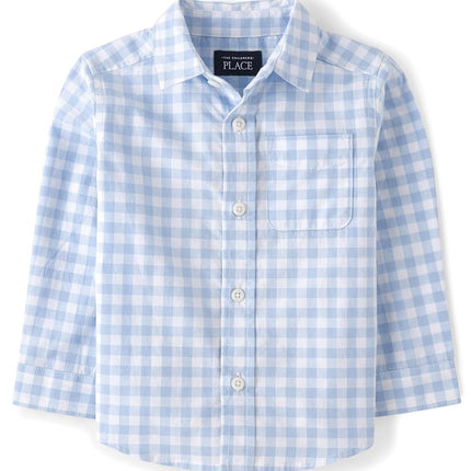 Chemise boutonnée en popeline à manches longues pour bébés garçons et tout-petits The Children's Place, motif carreaux « Whirlwind », 12-18 mois