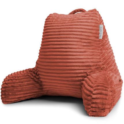 Clara Clark Reading Pillow for Bed Adult –Back Pillow for Sitting in Bed, Standard Plush Bed Pillows for Sitting Up in Bed, Shredded Foam Bed Chair Pillow with Arms and Pockets, Misty Bed Rest Pillow