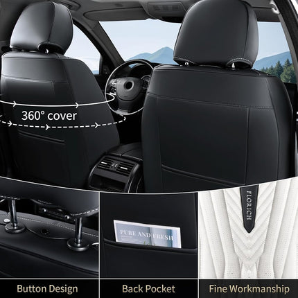 FLORICH Car Seat Covers Full Set, Leather Seat Covers for Cars 5 Seats, Waterproof Car Seat Protector,Automotive Seat Covers & Accessories Fit for SUV Sedan Truck-Black&White