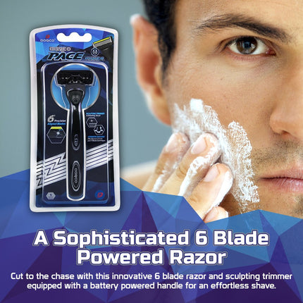 Dorco Pace 6 Plus Power - Six Blade Power Razor System with Trimmer - 9 Cartridges + 1 Handle