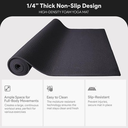 Fitvids 1/4-inch Thick High Density Exercise Yoga Mat with Carrying Strap