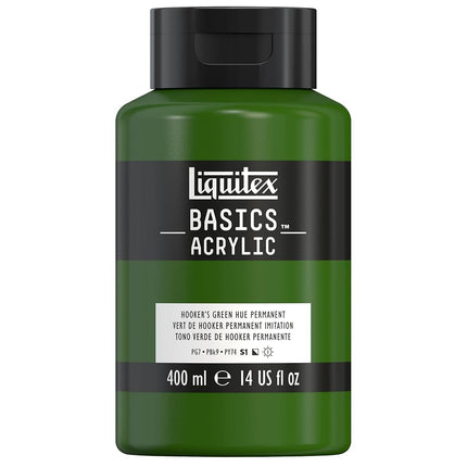 Pintura acrílica Liquitex Basics, botella de 400 ml (13.5 oz), Tono verde Hooker permanente