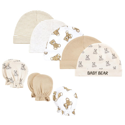 Hudson Baby Unisex Baby Cotton Cap and Scratch Mit